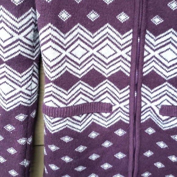 Athleta Purple and White Fair Isle Teton Wool Blend Full Zip Sweater M - Picture 4 of 9